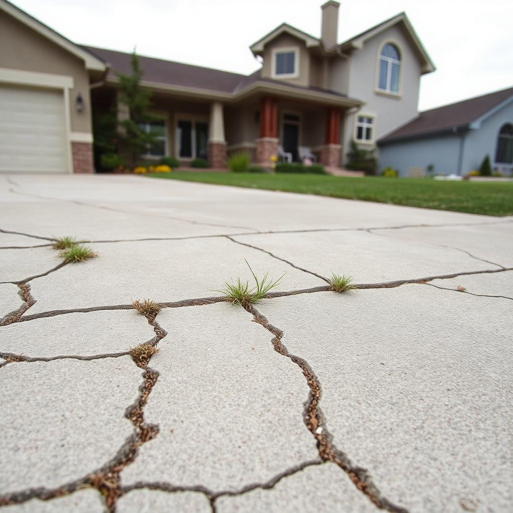 Cracked Drive to Stamped Concrete before, Highlands Ranch, Colorado
