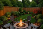 Round Firepit surrounded by four chairs